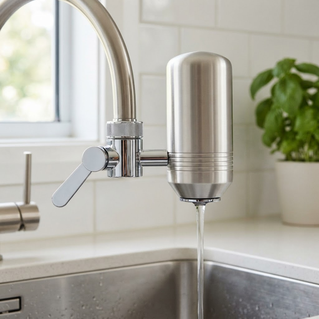 The OzFlow Water Purifier System in a bright kitchen