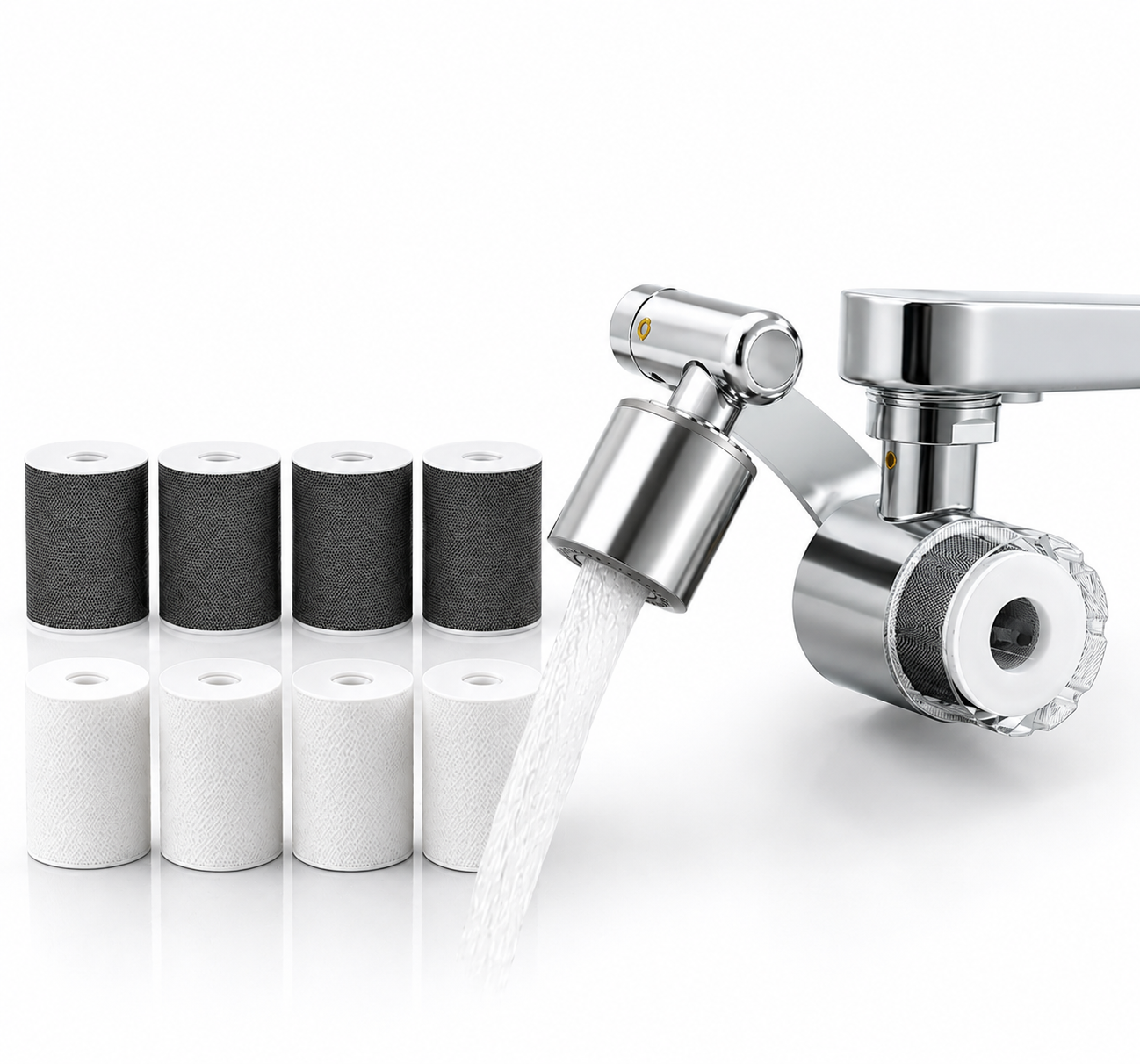OzFlow Rotating Tap Purifier — 1080° Swivel Filter with 9 Cartridges